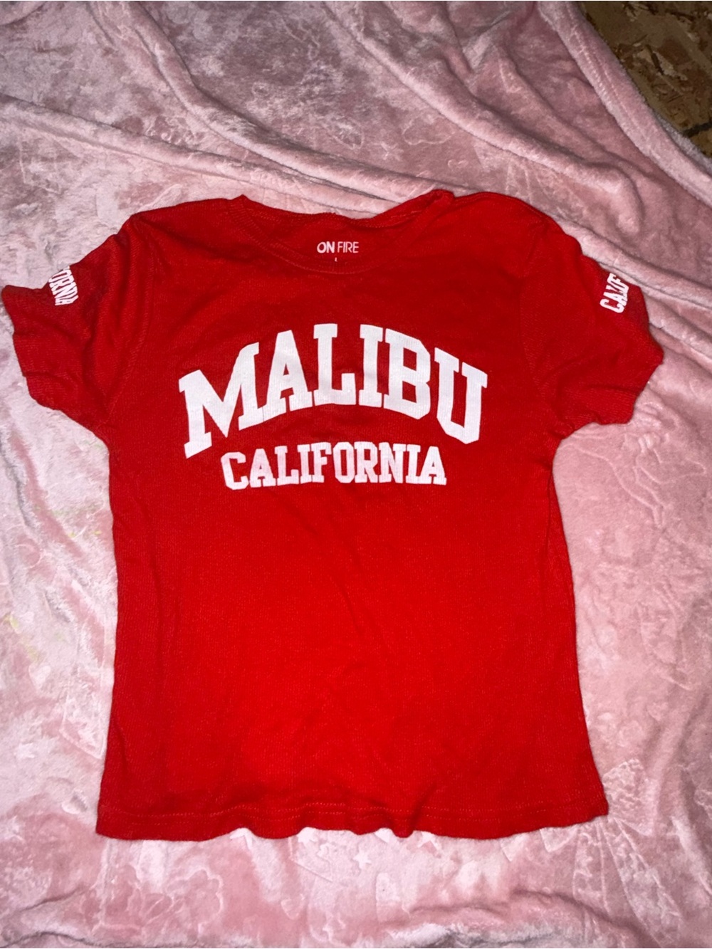 On Fire Red 'Malibu California' Short Sleeve Tee